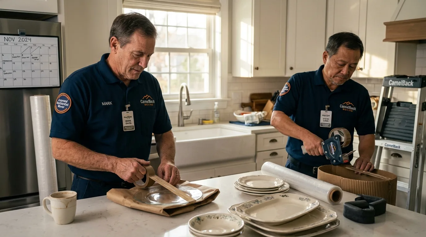 Professional crew packing kitchen dishware in Pleasant Valley, NY